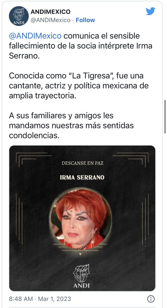 Hasta Siempre Irma Serrano 